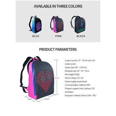 Mochila LED con aplicación para luces