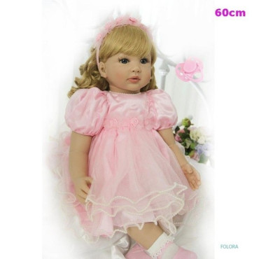 Muñeca tipo bebé reborn con tirabuzones rubios