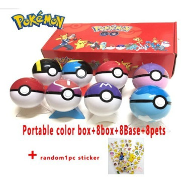 caja con 8 bolas pokemon más 8 figuras