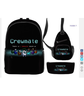 lote  among us mochila,bandolera y estuche