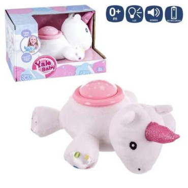 Peluche unicornio blanco Yale baby con botón rosa