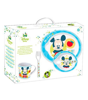 Caja set vajilla especial microondas Mickey mouse azul y blanco