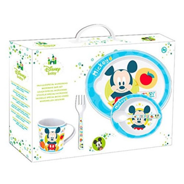 Caja set vajilla especial microondas Mickey mouse azul y blanco