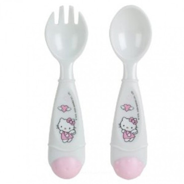 Cubiertos bebe hello kitty rosa y blanco