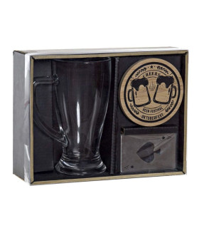 Set Regalo Cerveza 23X18X7Cm Cristal Bambu