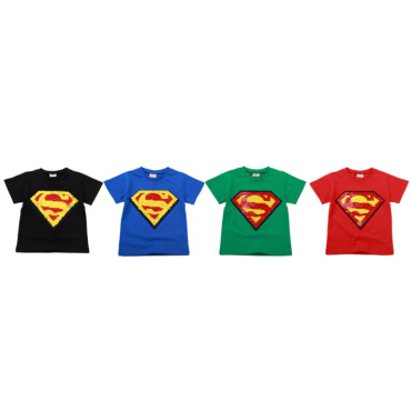 Camisetas manga corta con lentejuelas superman