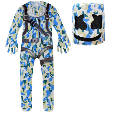 Disfraz Marshmello camuflaje azul verde y blanco