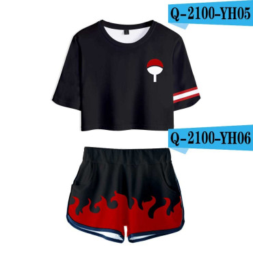 Conjunto camiseta manga corta y pantalón corto Naruto estampado rojo