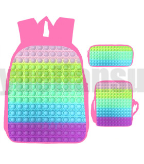 lote de mochila bandolera y estuche pop it
