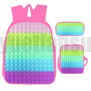 lote de mochila bandolera y estuche pop it