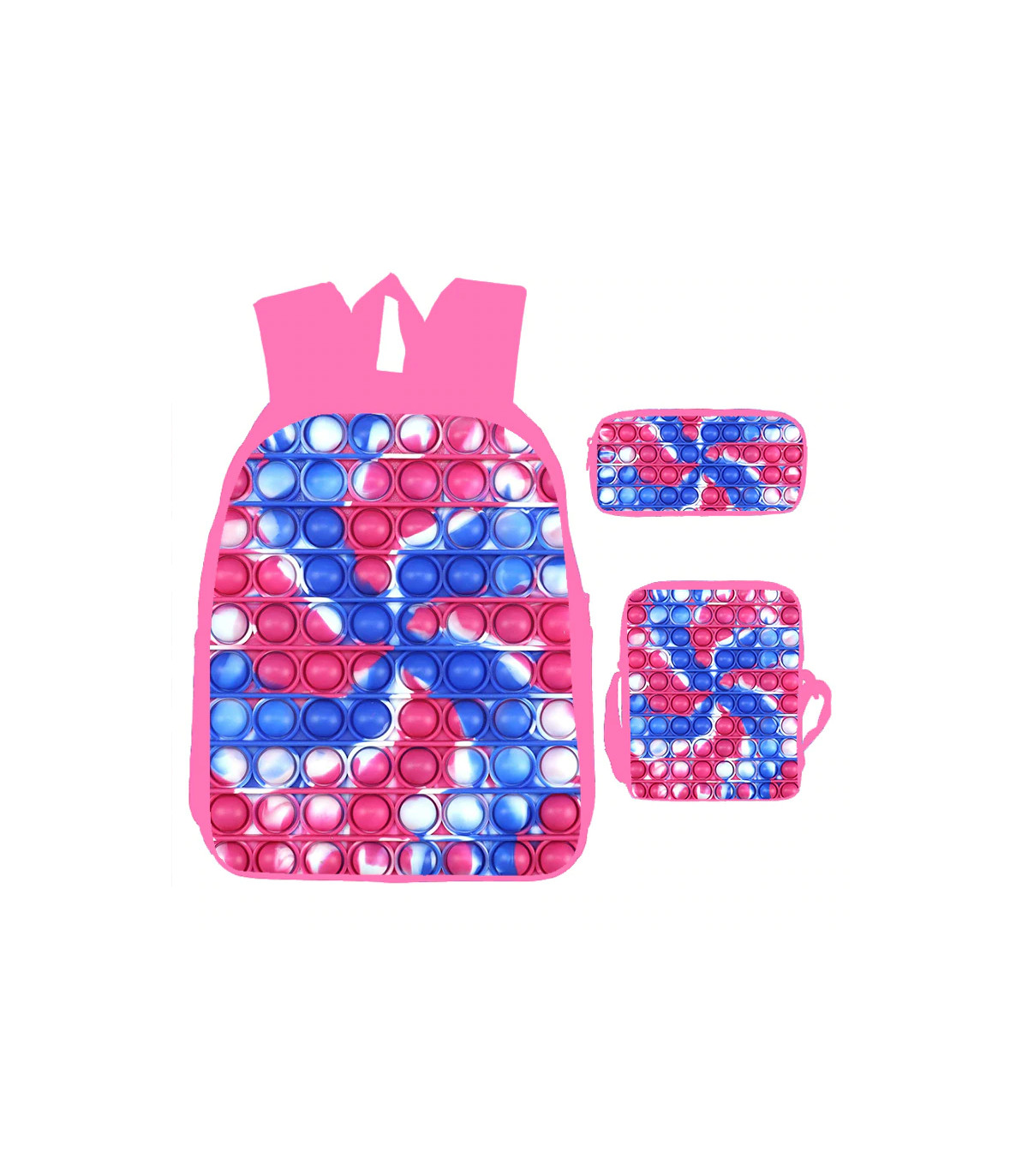 lote de mochila bandolera y estuche pop it