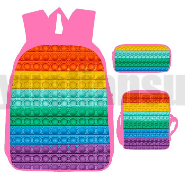 lote de mochila bandolera y estuche pop it