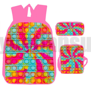 lote de mochila bandolera y estuche pop it