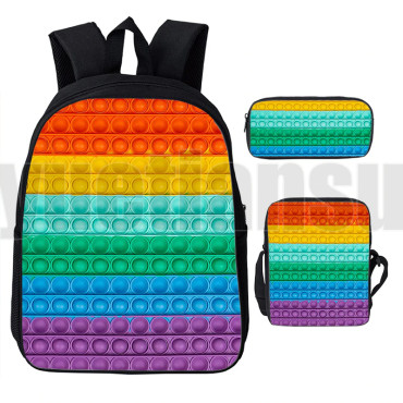 lote de mochila bandolera y estuche pop it