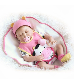 bebe reborn niña  completo de silicona durmiendo