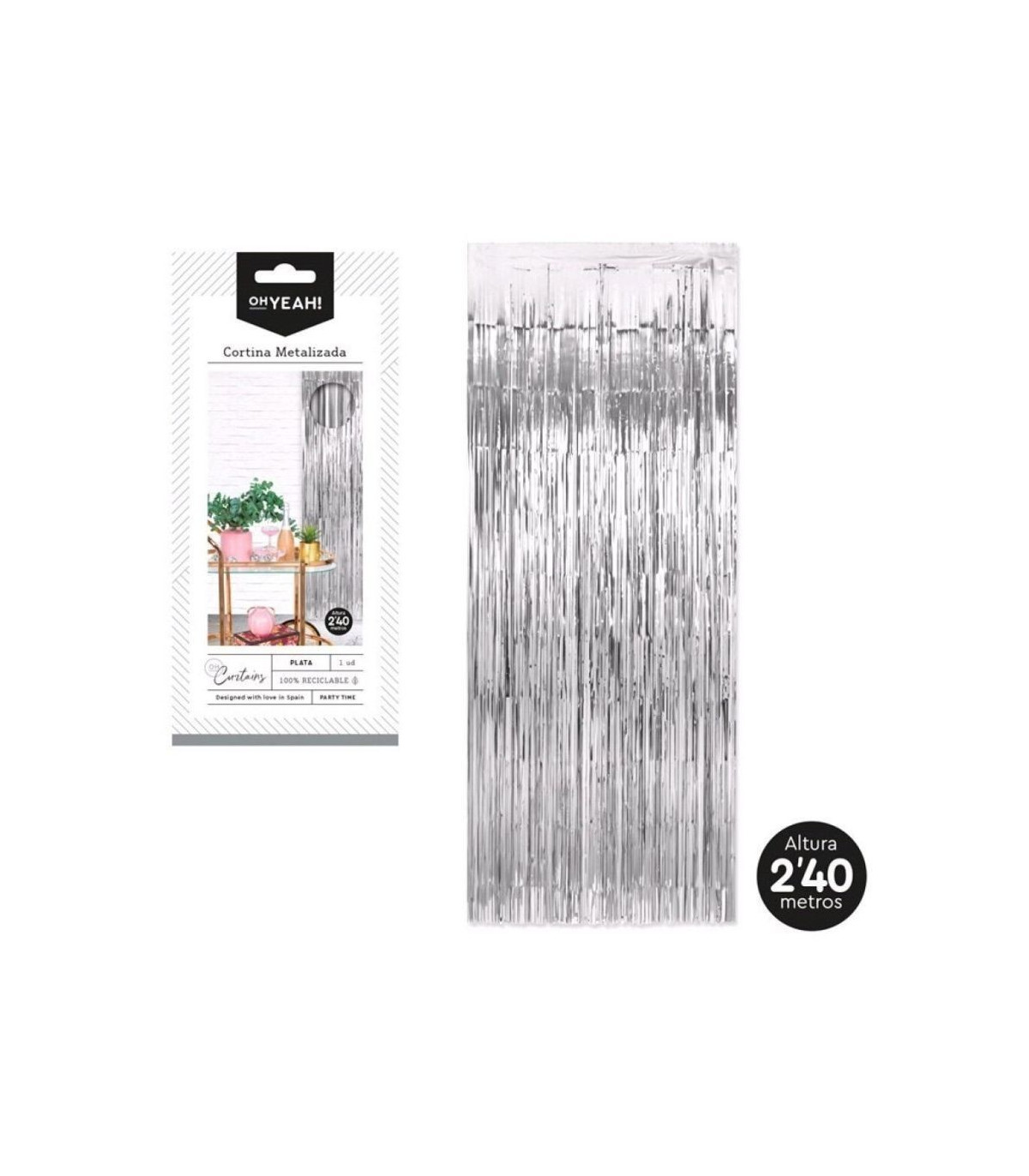 CORTINA DECORATIVA PLATA METALI 0 9x2 4m