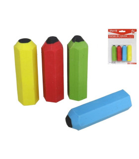 GOMAS 4 Unidades  COLORES FORMA LAPIZ 6x1 8cm