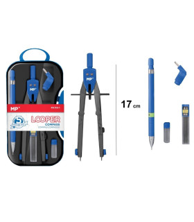 COMPAS CON BIGOTERA LOOPER 5 PIEZAS PORTAMINAS AZUL