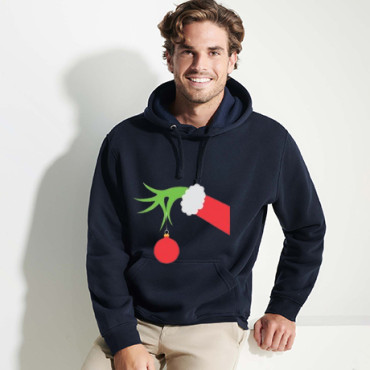 ROPA   SUDADERA NAVIDEÑA MANO CON BOLA GRINCH DISFRUTA DE LA EPOCA DECEMBRINA Y ENCARGA LA CAMISETA NAVIDEÑA PERSONALIZADA ALBIT