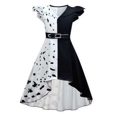 Inicio   disfraz de cruella de vil para niñas con capa Este disfraz de Cruella de Vil para niñas incluye un vestido y una capa. 