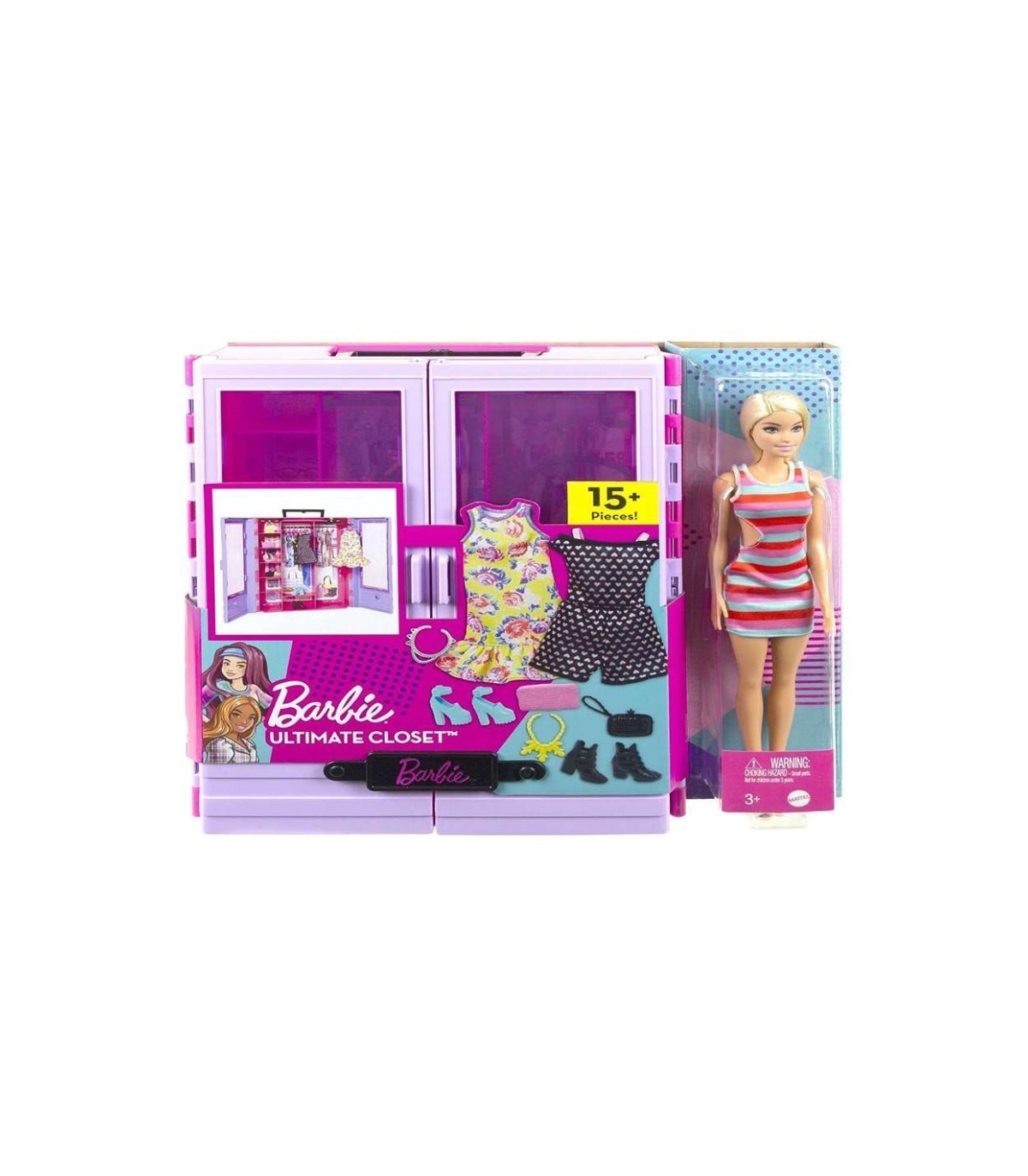 Compra ya tu Barbie Armario portátil para ropa de muñeca, 3 looks completos, 6 y muñeca por solo 44,99 €