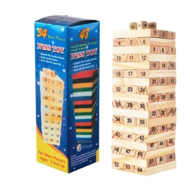 Inicio   Juego de torre de madera Wiss Toy, 54 piezas Torre de bloques en madera natural tipo Jenga. Es ideal para jugar en fami