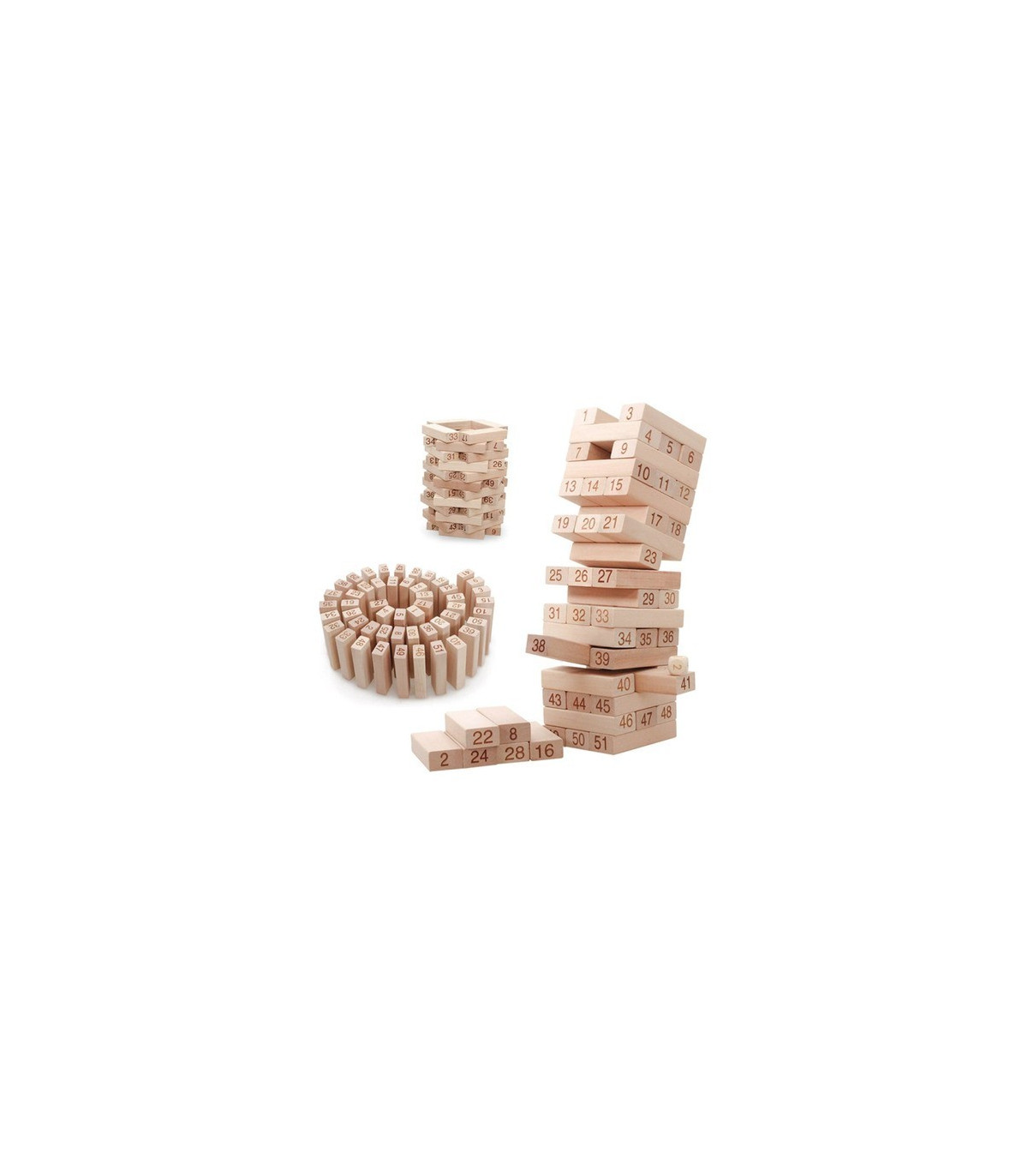 Inicio   Juego de torre de madera Wiss Toy, 54 piezas Torre de bloques en madera natural tipo Jenga. Es ideal para jugar en fami