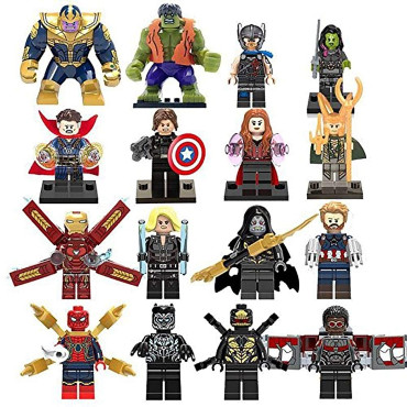 SPIDERMAN   infinity war custom endgame minifigures,thanos,black panther,hulk,iron man,falcon minifigure set of 16 infinity war 