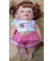 Muñeca de 24cm pelirroja con vestido rosa de papaya