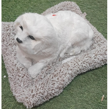 Peluche de perro blanco y marrón en con sonido de 27cm