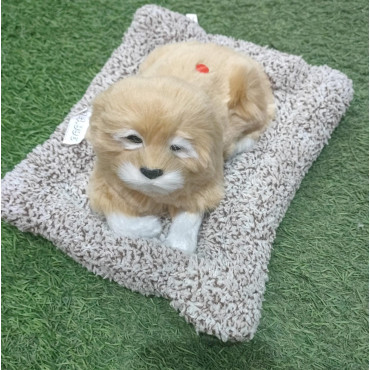 Peluche de perro blanco y marrón en con sonido de 27cm