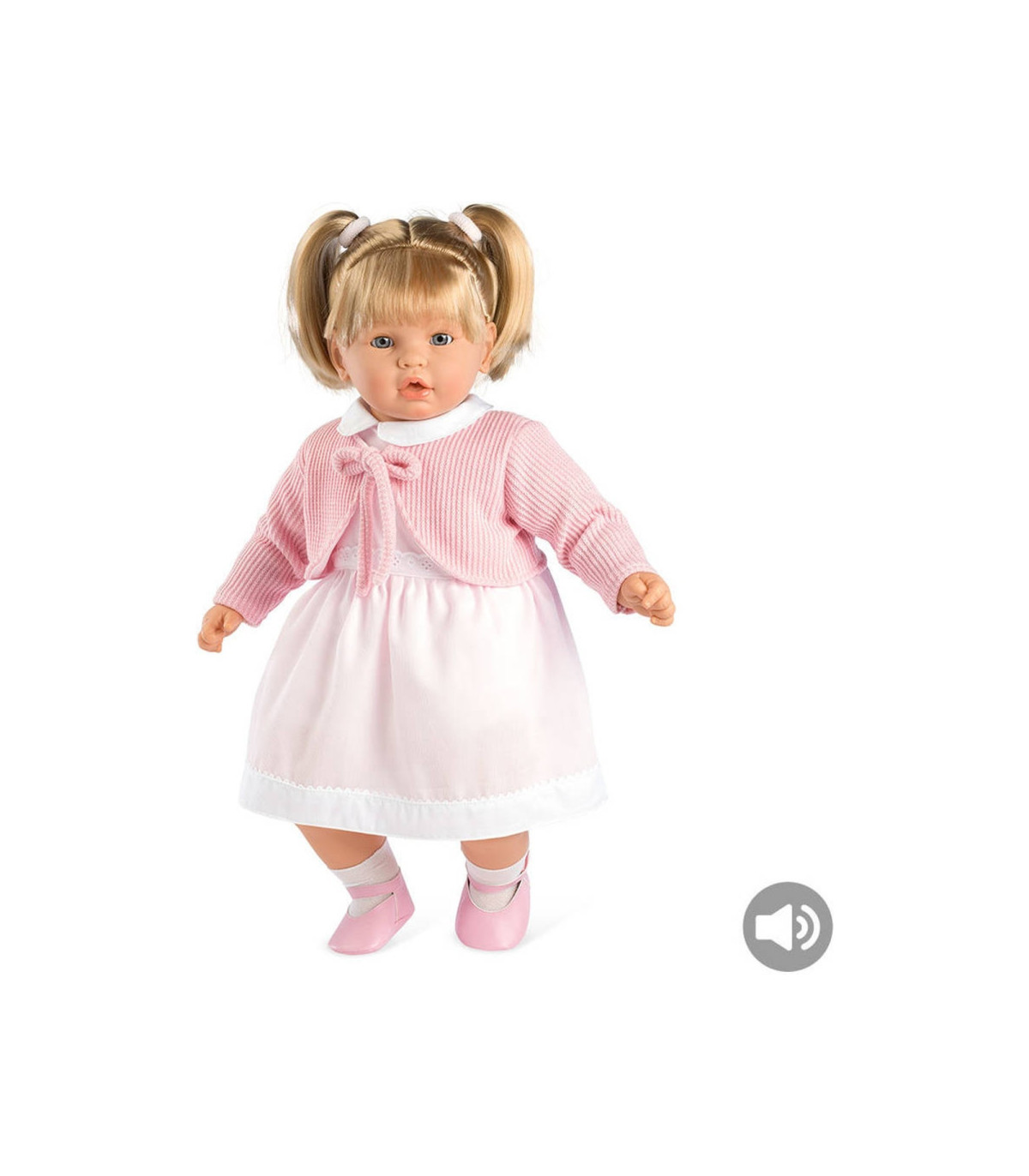 Muñeca leonor aria 62cm coletas rubias con sonido