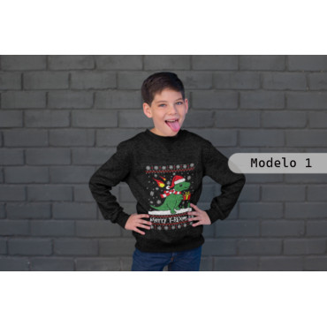 Sudadera infantil de T-rex dinosaurios de navidad