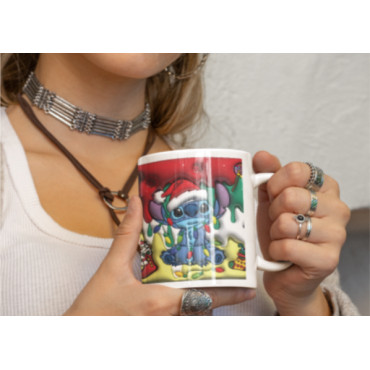 Fiesta Triple Navideña! Taza de 3 Stitch con Gorro Navidad  🎄✨