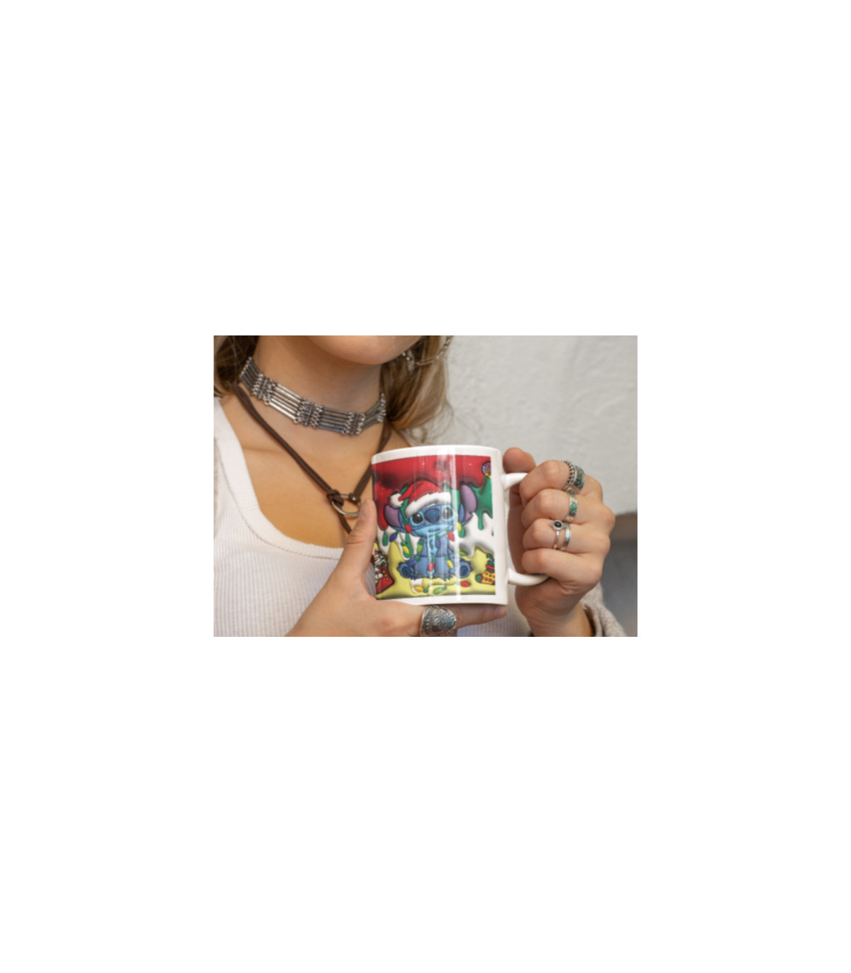 Fiesta Triple Navideña! Taza de 3 Stitch con Gorro Navidad  🎄✨