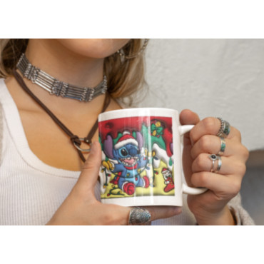 Fiesta Triple Navideña! Taza de 3 Stitch con Gorro Navidad  🎄✨