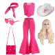 Disfraz de Barbie de película para niña rosa vaquera con peluca y gafas