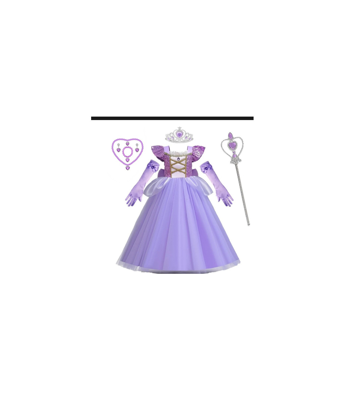disfraz rapunzel para niñas lazo con lentejuelas