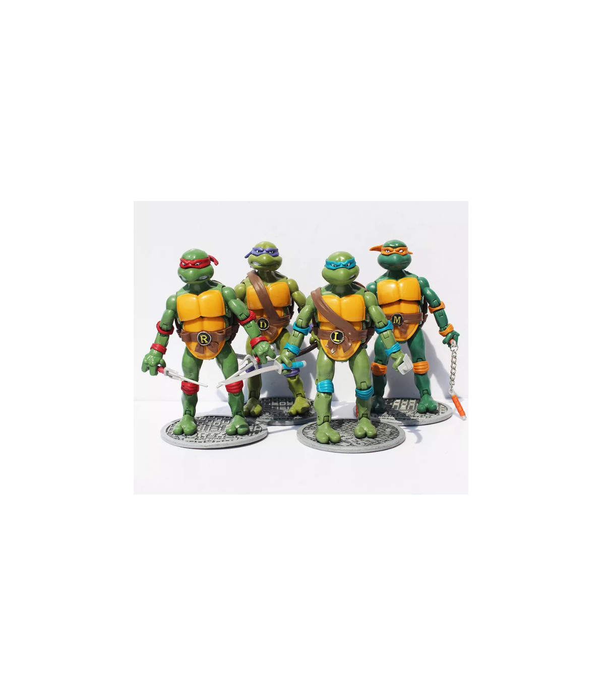 lote de 4 figuras de tortugas ninja con accesorios y articuladas de 18cm