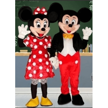 disfraz cabezones de adulto mickey y minnie rojo