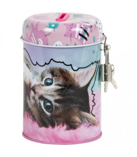 hucha con dibujo de gato con candado! 🐱💰