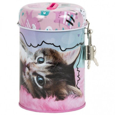 hucha con dibujo de gato con candado! 🐱💰