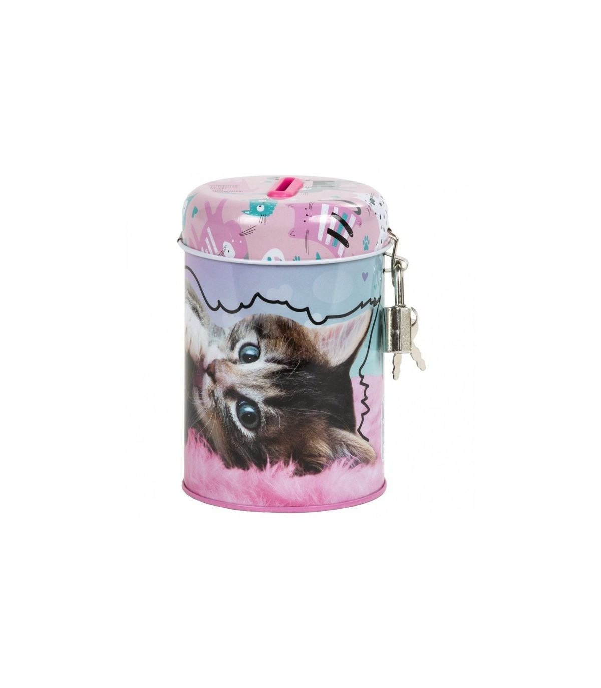 hucha con dibujo de gato con candado! 🐱💰