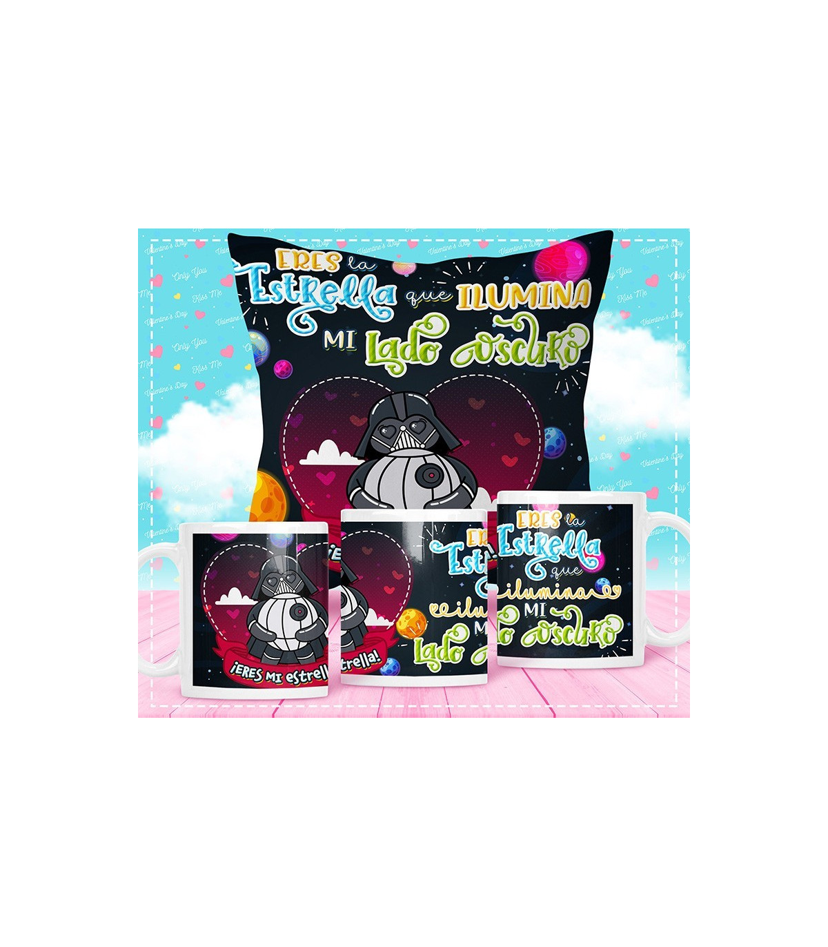Cojín o taza Star Wars san Valentín