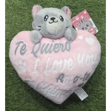 Corazón rosa con gatito te quiero de 17 cm