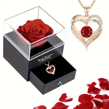 Caja con rosa y collar corazón