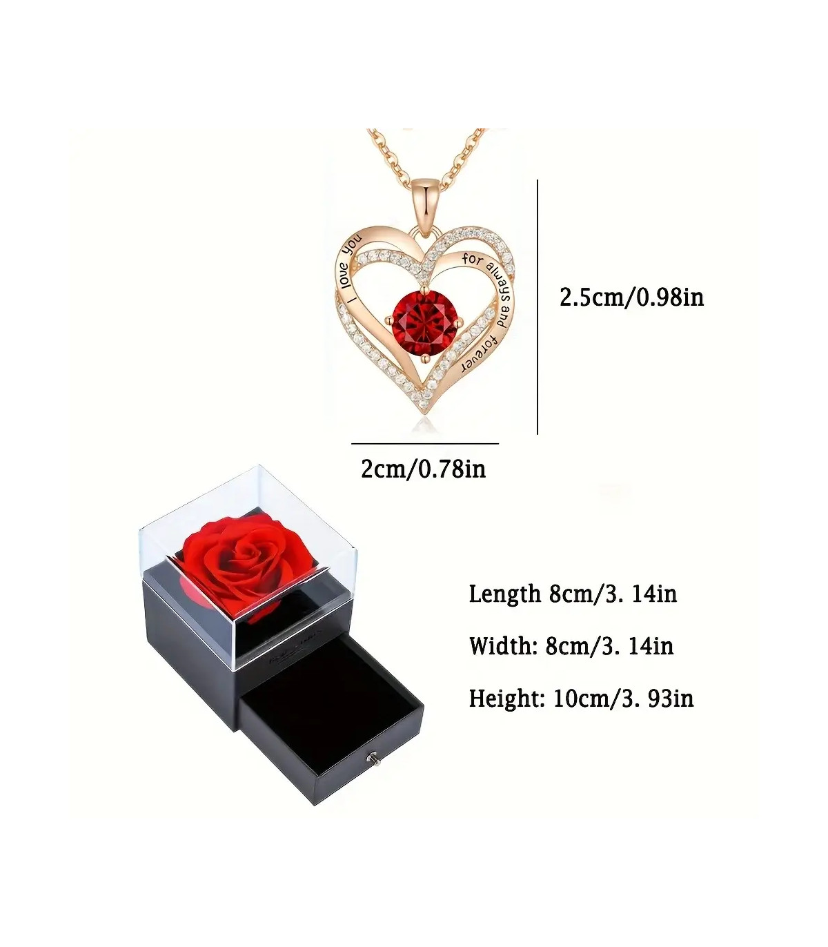 Caja con rosa y collar corazón