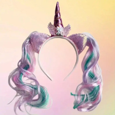 Diadema de Unicornio con Coletas Moradas - Accesorio Perfecto
