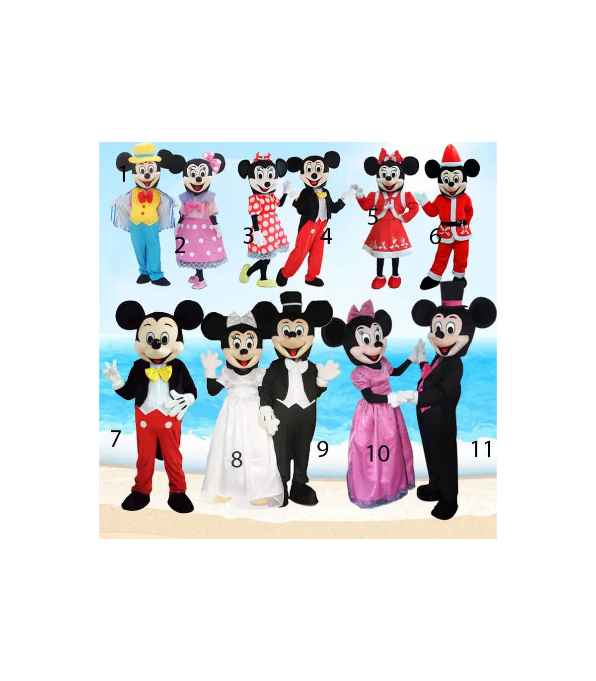 disfraz cabezones de adulto mickey y minnie rojo
