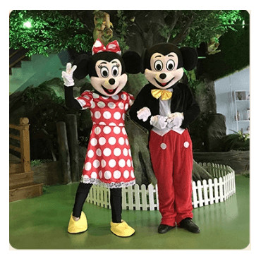 disfraz cabezones de adulto mickey y minnie rojo
